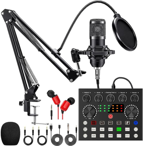 Podcast Equipment Bundle, BM-800 Podcast Microphone Bundle with V8S Voice Changer, Condenser Microphone Recording Studio Package for Podcasting Streaming Recording Singing PC Mobile YouTube TikTok